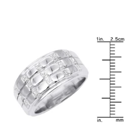 Unique 14K White Gold Men's Diamond Wedding Ring Round & Princess Diamonds 0.9ct -Outlet Bijou Lush Store unique mens diamond wedding band 14k gold princess round diamonds ring 09ct ruler white 20221011
