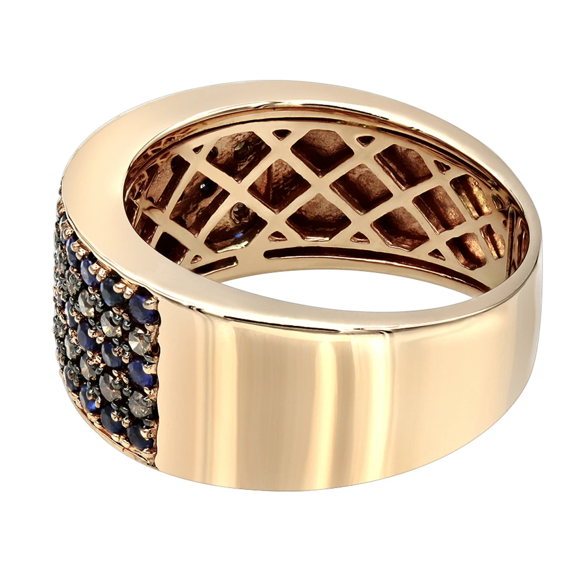 10K Rose Gold Blue Sapphire & Brown Diamond Wedding Band For Men 6 10K Rose Gold Blue Sapphire & Brown Diamond Wedding Band For Men - Image 4
