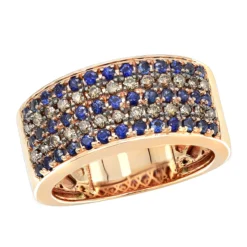 10K Rose Gold Blue Sapphire & Brown Diamond Wedding Band For Men