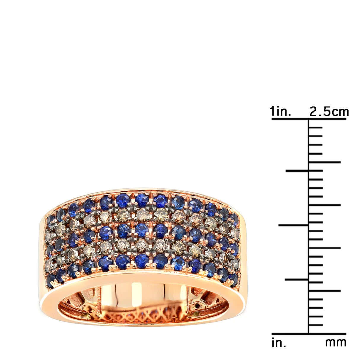 10K Rose Gold Blue Sapphire & Brown Diamond Wedding Band For Men 9 10K Rose Gold Blue Sapphire & Brown Diamond Wedding Band For Men - Image 7
