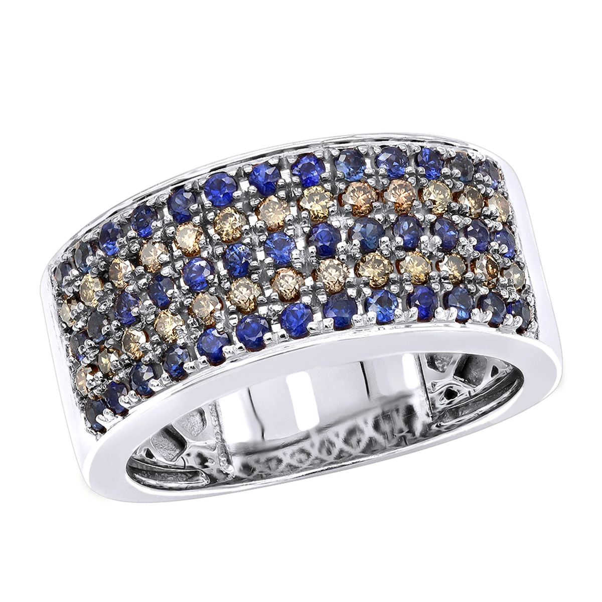 10K Rose Gold Blue Sapphire & Brown Diamond Wedding Band For Men 4 10K Rose Gold Blue Sapphire & Brown Diamond Wedding Band For Men - Image 2