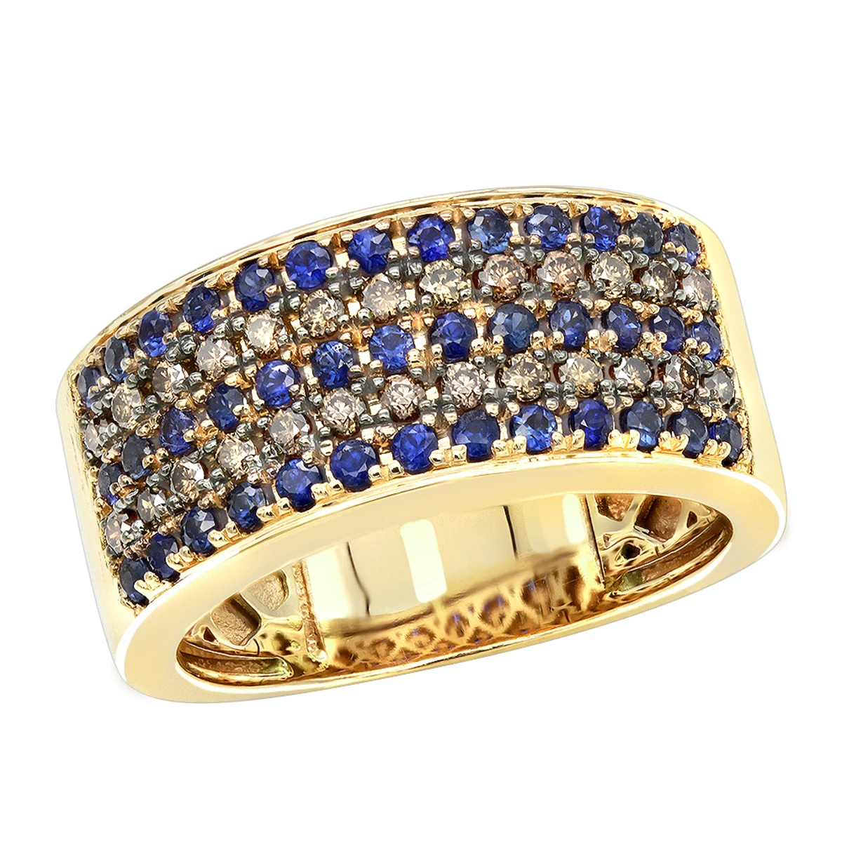 10K Rose Gold Blue Sapphire & Brown Diamond Wedding Band For Men 5 10K Rose Gold Blue Sapphire & Brown Diamond Wedding Band For Men - Image 3