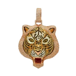 Unique 10K Yellow Gold Men's Custom Enamel & Diamond Tiger Pendant 1.75CT -Outlet Bijou Lush Store unique solid 10k gold tiger pendant diamonds enamel 175ct mens custom jewelry 407123 ro
