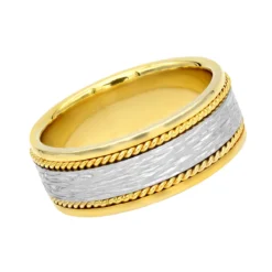 Unique Solid Two Tone Solid 14K Yellow Gold Men's Braided Wedding Band Comfort Fit Design