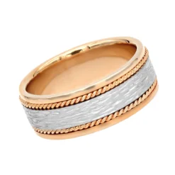 Unique Solid Two Tone Solid 14K Yellow Gold Men's Braided Wedding Band Comfort Fit Design -Outlet Bijou Lush Store unique solid two tone 14k gold mens braided wedding band comfort fit design 002000 ro