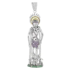 Unique Sterling Silver Saint Lazarus On Crutches With Dogs Statue Pendant