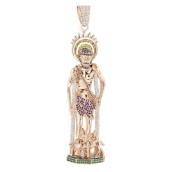 Unique Sterling Silver Saint Lazarus On Crutches With Dogs Statue Pendant -Outlet Bijou Lush Store unique sterling silver saint lazarus on crutches with dogs statue pendant ro