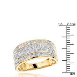 Unique Wedding Bands 10K Yellow Gold 5 Row Diamond Ring For Men -Outlet Bijou Lush Store unique wedding bands 10k gold 5 row diamond ring for men rulerye