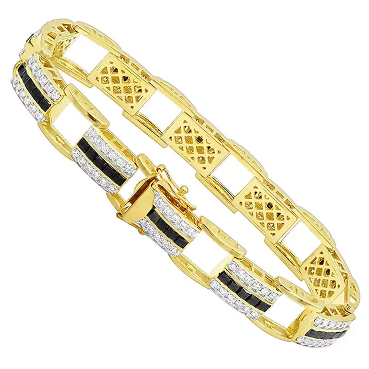 Unique White & Black Diamond Bracelet For Men 14K Yellow Gold 3 Unique White & Black Diamond Bracelet For Men 14K Yellow Gold