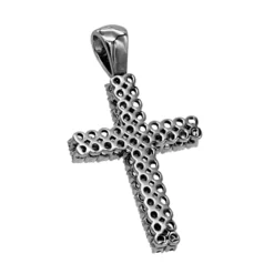 Unique White Blue Black Diamond Cross Pendant 1.5ct 10K Black Plated Gold -Outlet Bijou Lush Store unique white blue black diamond cross pendant 15ct in 10k black gold back
