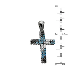 Unique White Blue Black Diamond Cross Pendant 1.5ct 10K Black Plated Gold -Outlet Bijou Lush Store unique white blue black diamond cross pendant 15ct in 10k black gold ruler