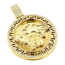 Versace Style Medusa Head Diamond Pendant Medallion 0.52ct 10K White Gold -Outlet Bijou Lush Store versace style medusa head diamond pendant medallion 052ct 10k gold ye