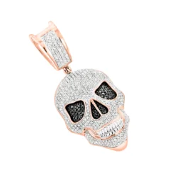 White And Black Diamond Iced Out Skull Pendant 10K Yellow Gold 0.83ct -Outlet Bijou Lush Store white and black diamond iced out skull pendant in 10k gold 083ct ro