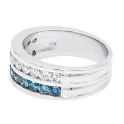 1.32ct White And Blue Diamond 14K White Gold Wedding Band -Outlet Bijou Lush Store white and blue diamond wedding band 132ct 14k gold unique rings backwh 20210228