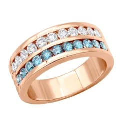 1.32ct White And Blue Diamond 14K White Gold Wedding Band -Outlet Bijou Lush Store white and blue diamond wedding band 132ct 14k gold unique rings ro 20210228