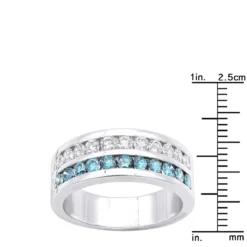 1.32ct White And Blue Diamond 14K White Gold Wedding Band -Outlet Bijou Lush Store white and blue diamond wedding band 132ct 14k gold unique rings rulerwh 20210228