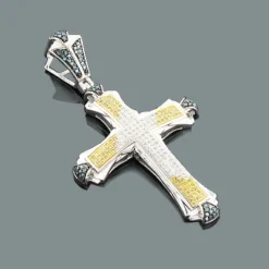 White Blue Yellow Diamond Cross Pendant 0.56ct Sterling Silver