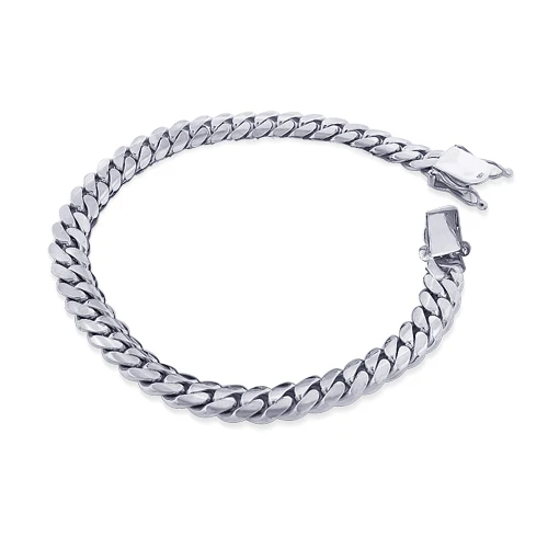 14K White Gold Miami Cuban Link Curb Chain Bracelet 3mm 7.5-9in 3 14K White Gold Miami Cuban Link Curb Chain Bracelet 3mm 7.5-9in