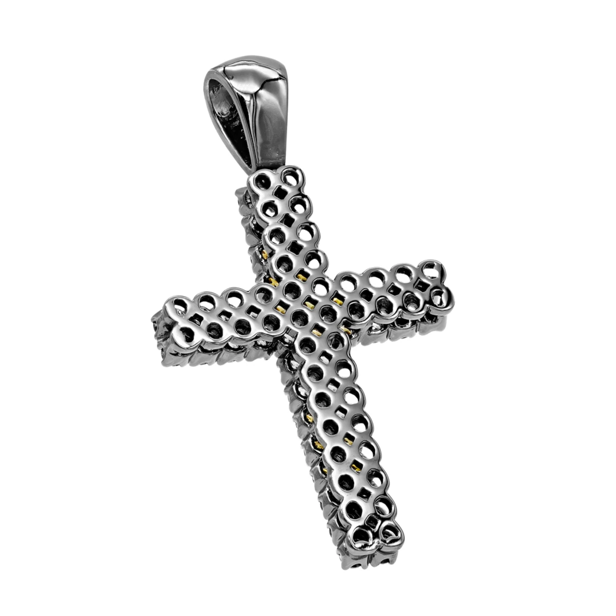 White Yellow Black Diamond Cross Pendant 1.45ct 10K Black Plated Gold 4 White Yellow Black Diamond Cross Pendant 1.45ct 10K Black Plated Gold - Image 2