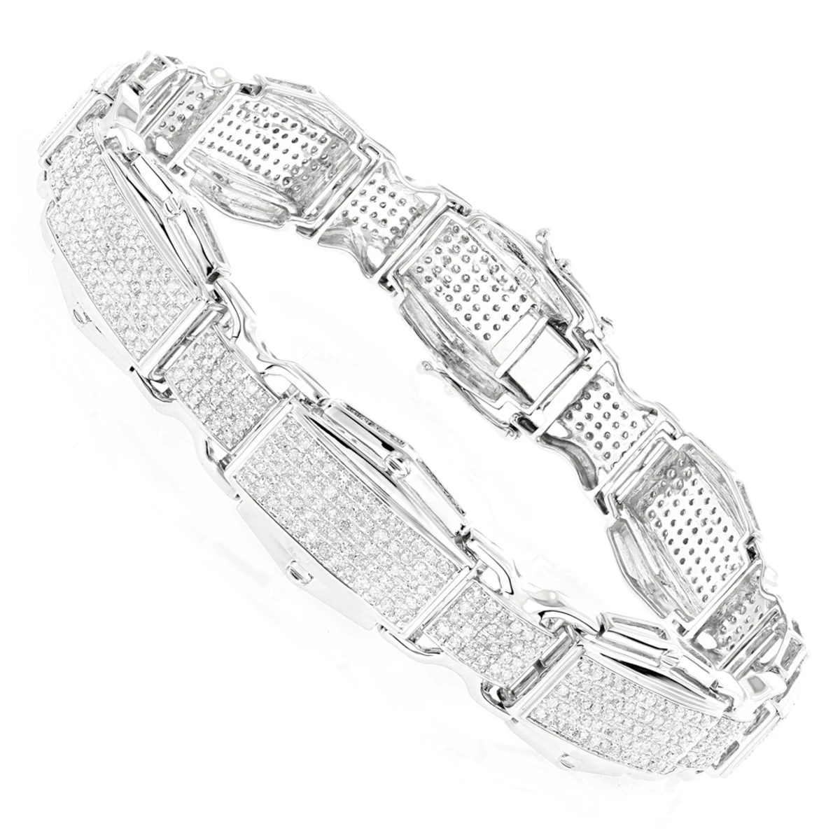 10K White Gold Diamond Bracelet For Men 3.48ct 3 10K White Gold Diamond Bracelet For Men 3.48ct