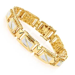 Yellow Gold Plated Silver Diamond Bracelet For Men 0.50ct